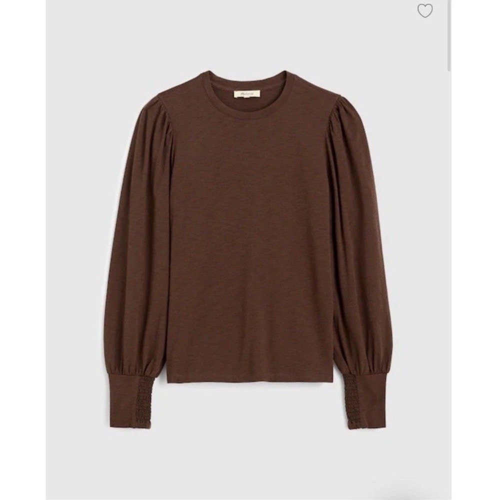 NWT Madewell Smocked Long-Sleeve Top Soft Slub Brown Roasted Chicory NW942 XS